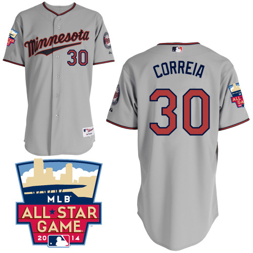 Kevin Correia #30 MLB Jersey-Minnesota Twins Men's Authentic 2014 ALL Star Road Gray Cool Base Baseball Jersey